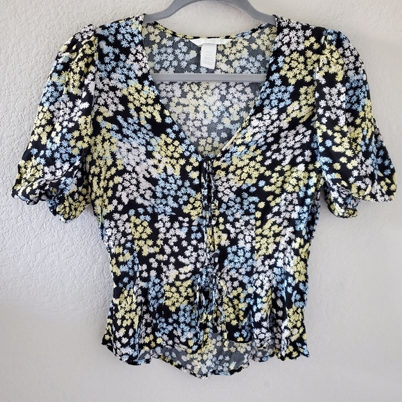 BLOCK PRINT PUFF SLEEVES CROPPED TOP WITH SMOCKING